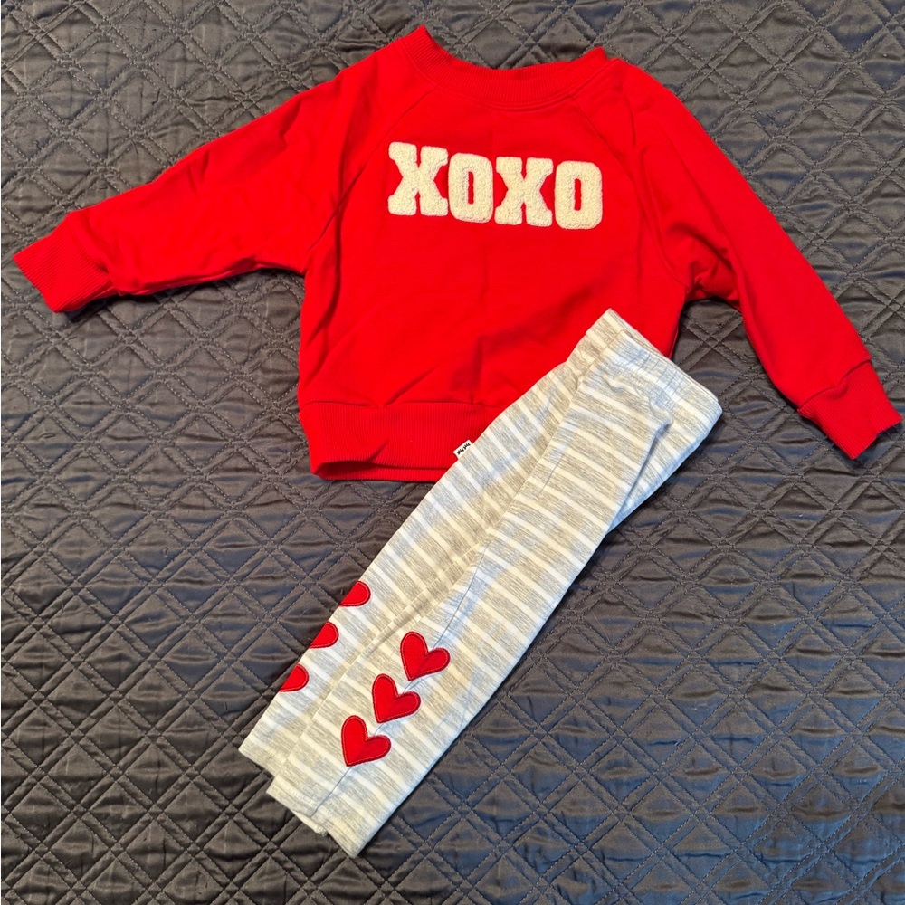 Little Sleepies Red XOXO Sweatshirt with Gray Striped Heart-Leggings